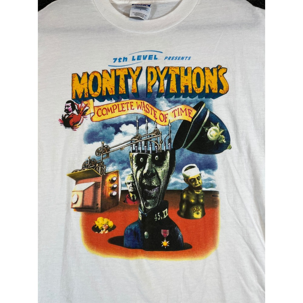 VTG 90s Monty Pythons Complete Waste Of Time Shirt Sz L White Movie Promo Trippy